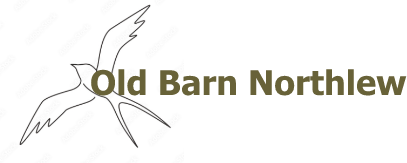 Old Barn Northlew website logo, an outline of a swallow flying behind the text